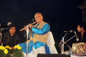 Chaurasia performing at the Rajarani Temple in Bhubaneswar, 2015.
